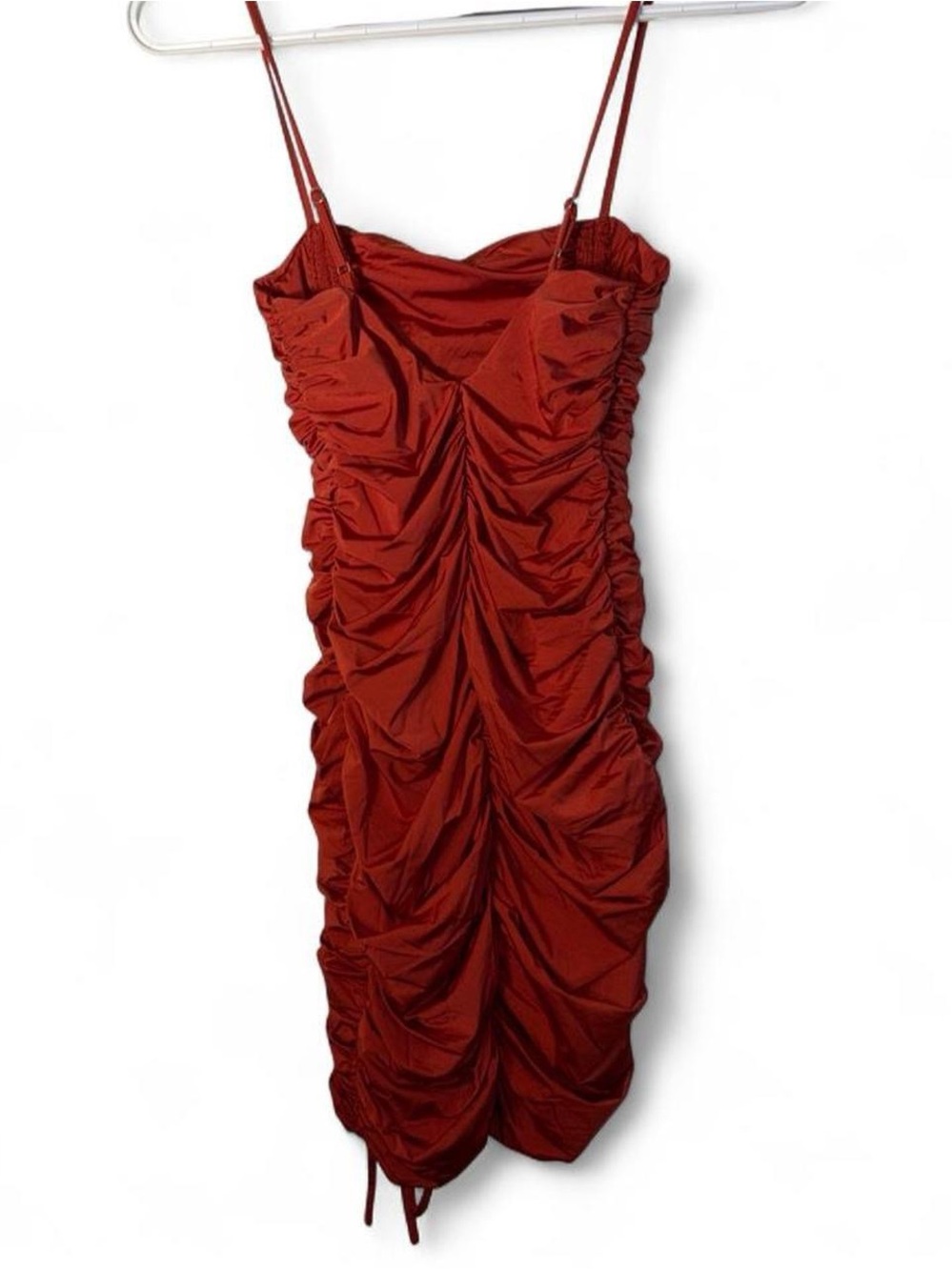 Tiger Mist Rust Ruched Spaghetti Strap Mini Dress - Picture 3 of 8